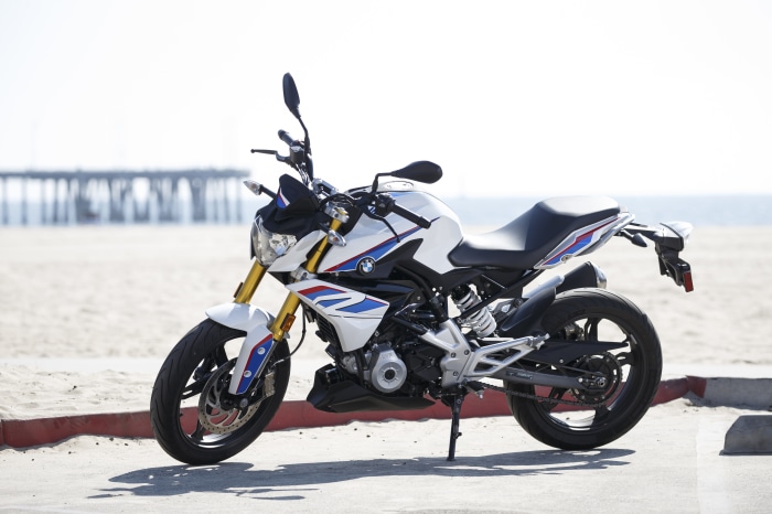BMW G310R motorcycle on a beach