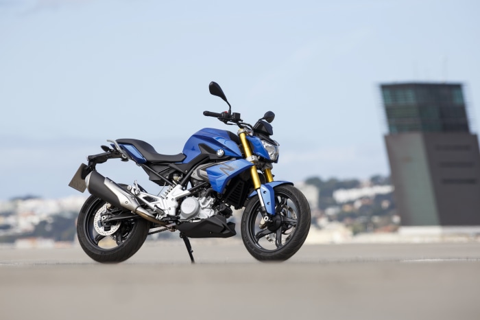 Blue BMW G310R motorcycle 4K