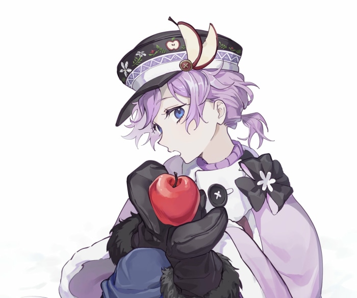 Epel Felmier from Twisted Wonderland holding an apple