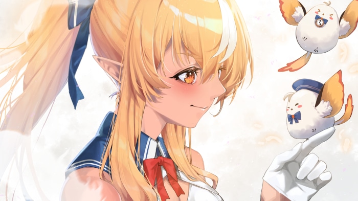 Shiranui Flare from Hololive with cute bird companions