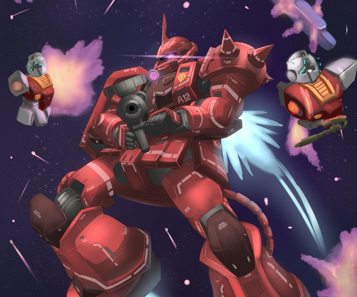 Char's Zaku II and allies in space battle