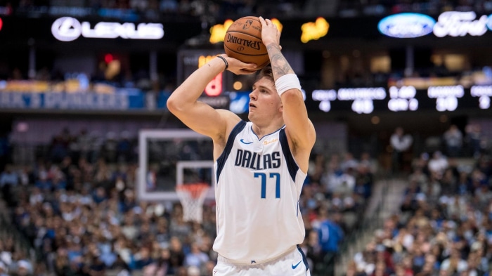 Luka Dončić shooting a basketball