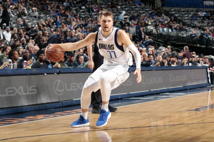 Luka Dončić dribbling a basketball on court