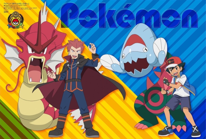 Lance and Ash from Pokémon with Gyarados, Wailord, and Dracovish