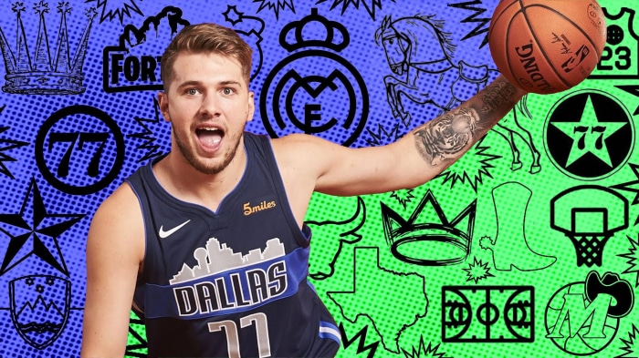 Luka Dončić with Dallas Mavericks Jersey and Basketball