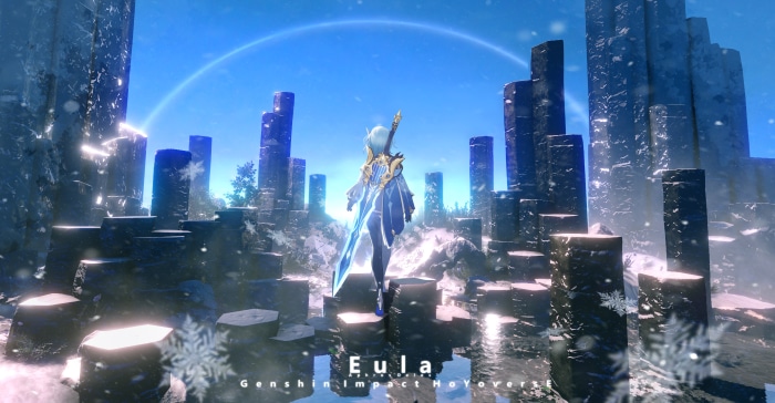 Eula from Genshin Impact in a snowy landscape