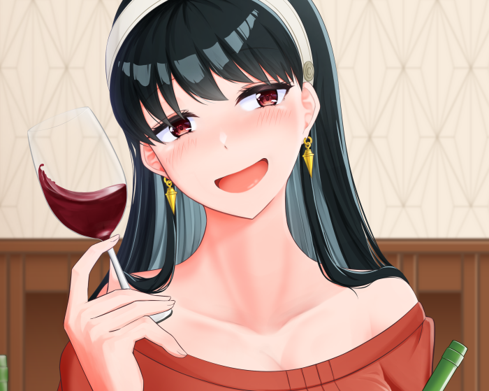 Yor Forger from Spy X Family holding wine