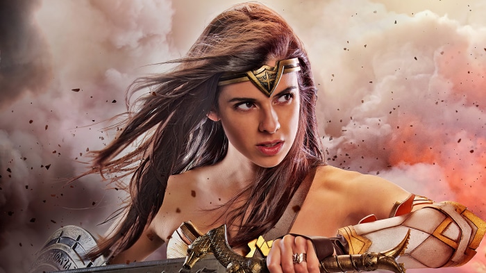 Wonder Woman cosplay with sword and shield