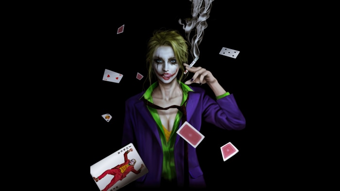 Female Joker with playing cards