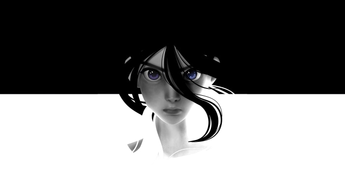 Anime girl with purple eyes and black hair