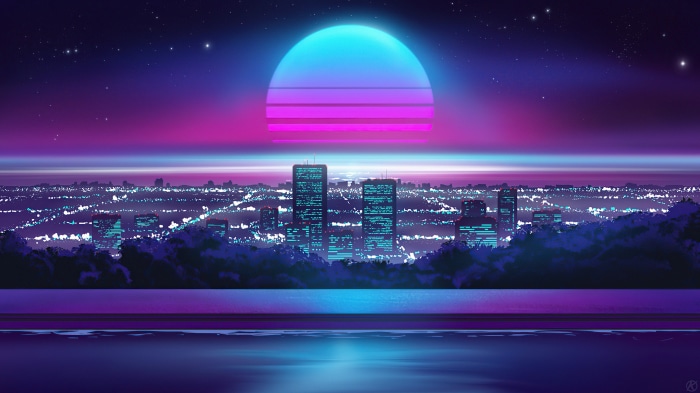 Synthwave Cityscape Digital Art