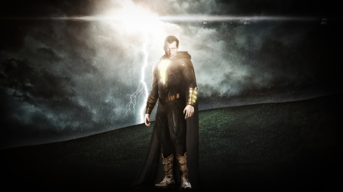 Black Adam in a thunderstorm