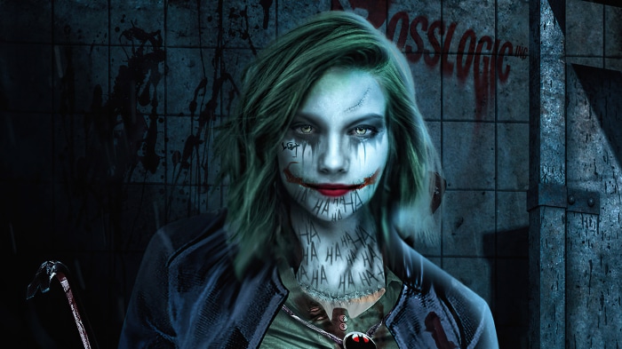 Joker artwork with "ROSSLOGIC INC" graffiti