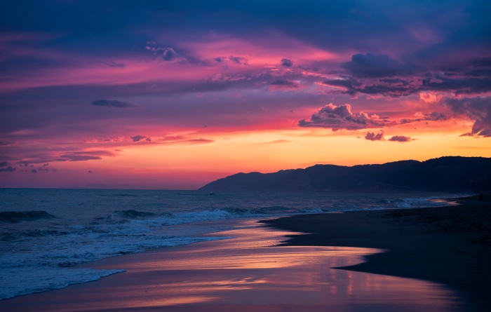 Sunset over the ocean and beach