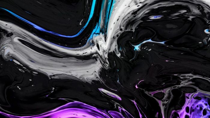 Abstract digital art with black, white, blue, and purple swirls