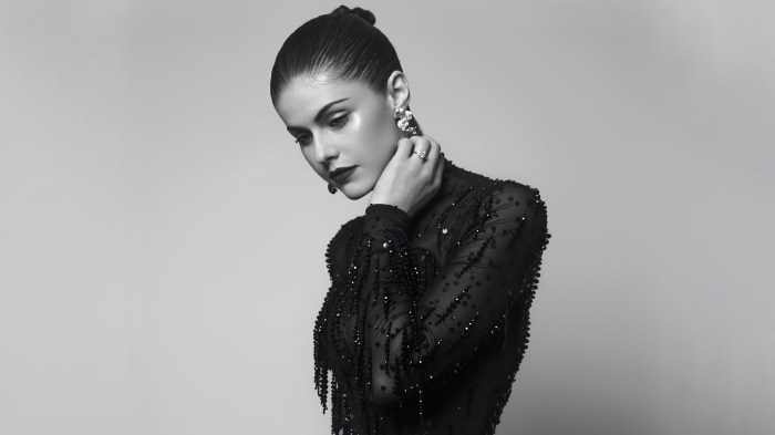 Alexandra Daddario monochrome photoshoot 4K