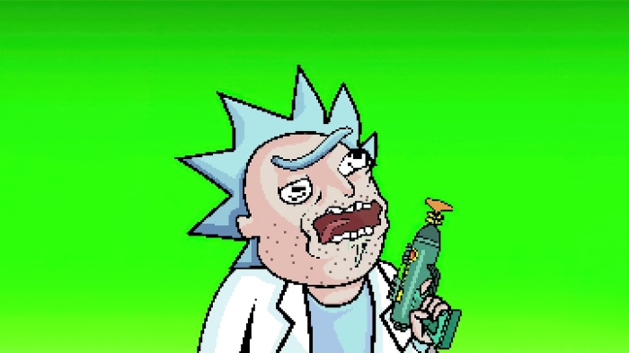 Rick from Rick and Morty with a gun