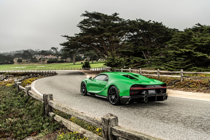 Green Bugatti Chiron on a Coastal Road