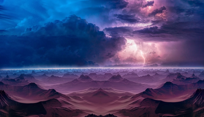 Lightning over purple mountains 4K