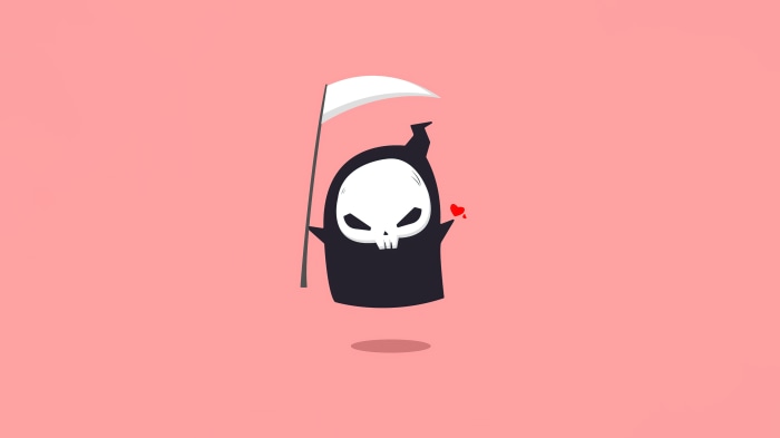 Minimalist Grim Reaper with Scythe and Heart