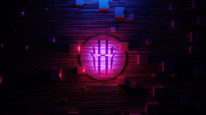 Red Magic logo with abstract digital art background