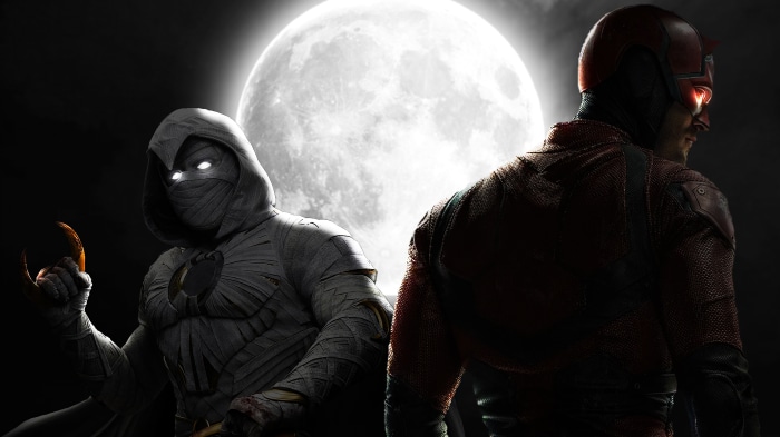 Moon Knight and Daredevil in front of the Moon