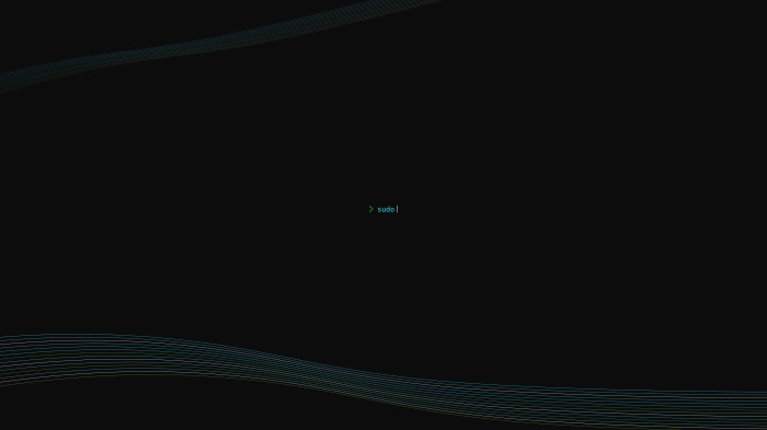 Dark background with "sudo" command and abstract lines