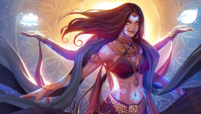 Digital Art of a Woman with Glowing Tattoos