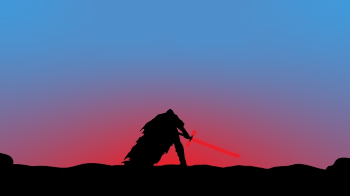 Kylo Ren from Star Wars with a red lightsaber