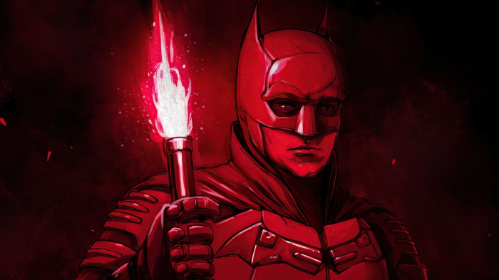 Batman holding a lit flare