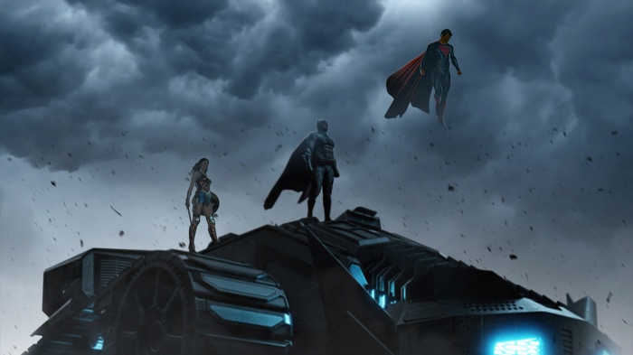 Superman, Batman, and Wonder Woman on a vehicle