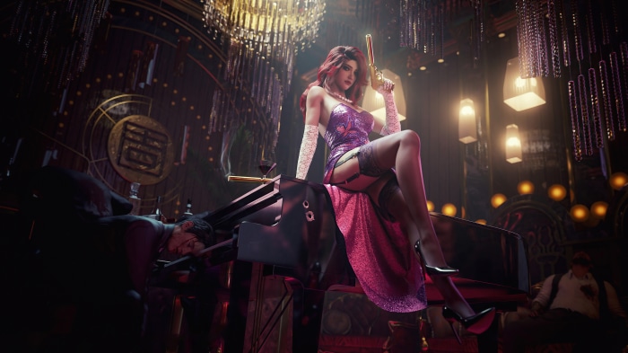 Miss Fortune from League of Legends with a gun