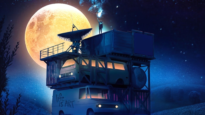 Artwork with Moon and Satellite Dish