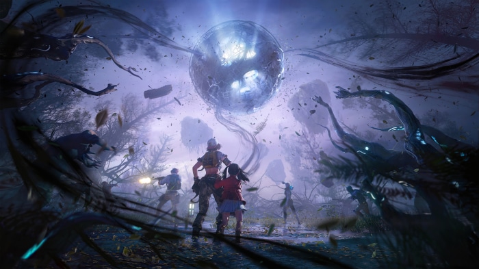 LifeAfter characters facing a glowing orb and dark creatures