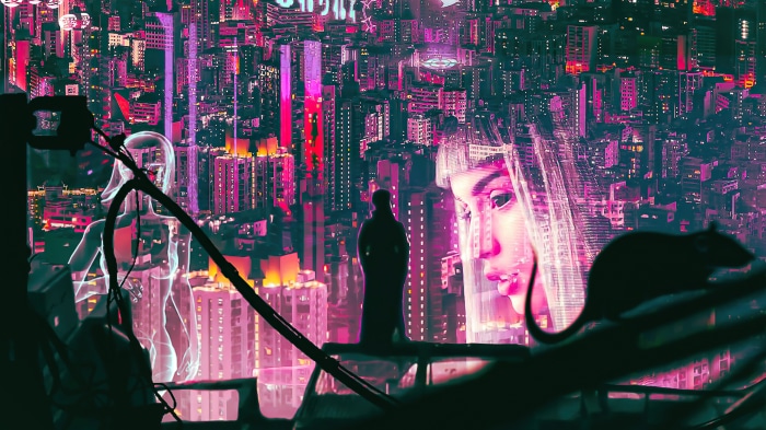 Ghost in the Shell artwork with futuristic city