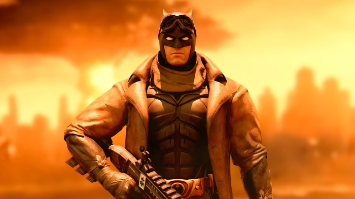 Batman from Fortnite holding a weapon