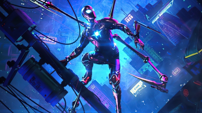 Spider-Man in a Cyberpunk City