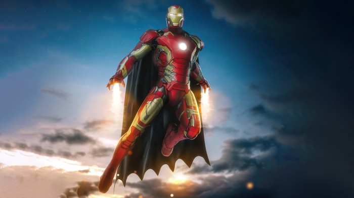 Iron Man flying in the sky