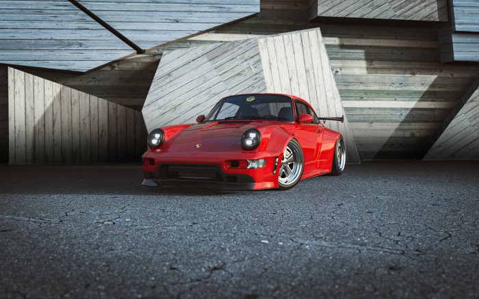 Red Porsche 911 modified sports car