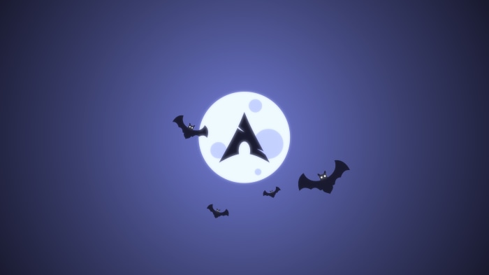 Arch Linux logo with bats and moon