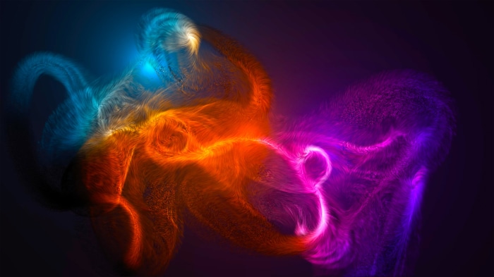 Abstract digital art with swirling colorful particles