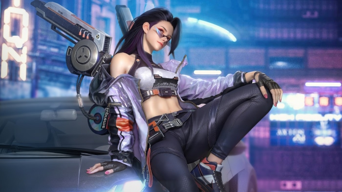 Cyberpunk Samurai Girl with Sci-Fi Weapon