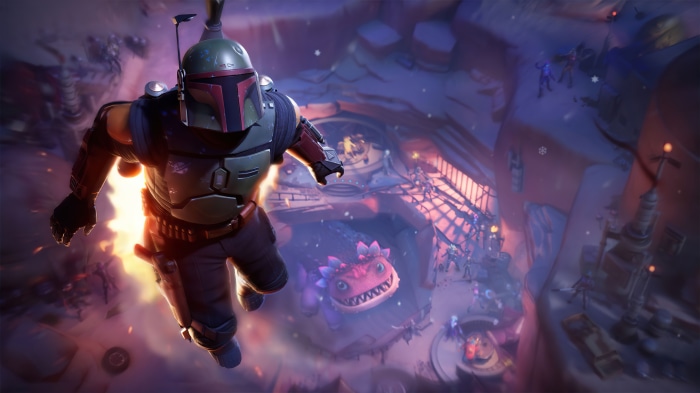 Boba Fett from Fortnite in a snowy environment