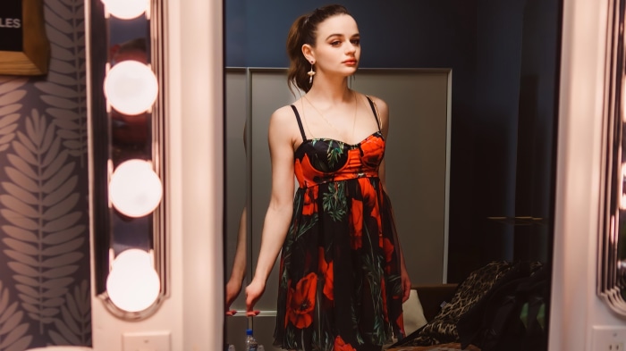 Joey King in a floral dress