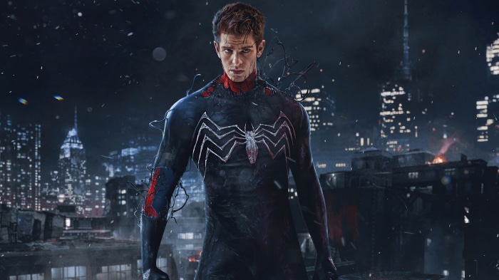 Andrew Garfield as Spider-Man with Venom symbiote