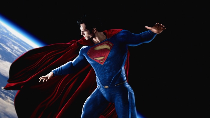 Superman in Space with Earth Background