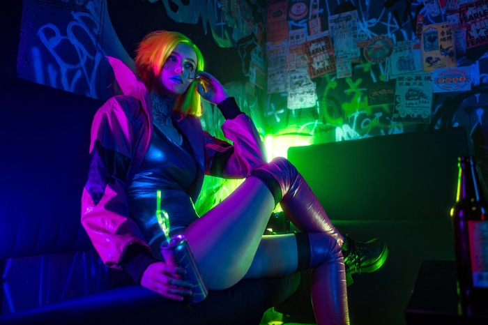 Cyberpunk cosplay with neon lighting