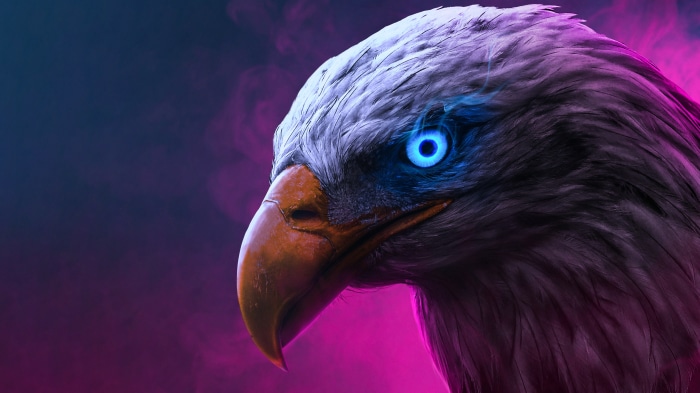 Eagle artwork with glowing blue eye