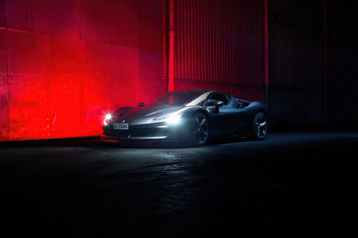 Ferrari SF90 Stradale with red lighting