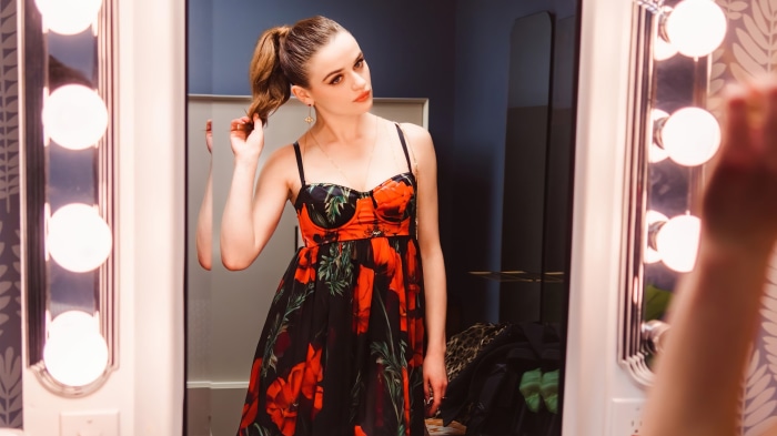 Joey King in floral dress